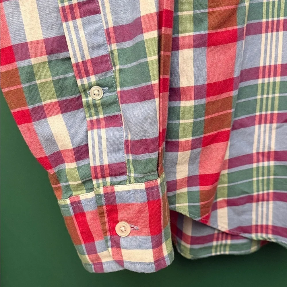 J. Crew Green, Pink & Blue Spring Inspired Plaid Button-Down Mens L Shirt Cotton